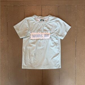 Southern Tater’s Boys’ Short-Sleeve Blue Smocked “Mama’s Boy” Shirt • Size 6 (S)